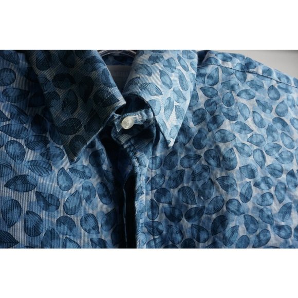 William Hunt Savile Row Men's 15.5 Blue Floral Cotton Luxury Button Up Shirt - Picture 8 of 10